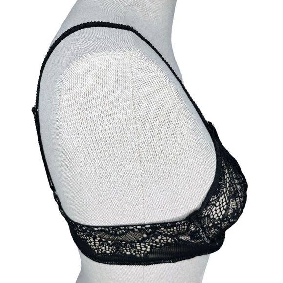 Wacoal Take The Plunge Underwire Bra sz 34B * Lace Unlined Black Beige Sheer - Picture 5 of 6